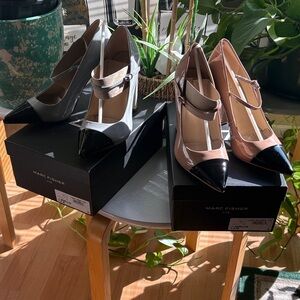 Marc Fisher Black and Pink Pointed Toe Heels